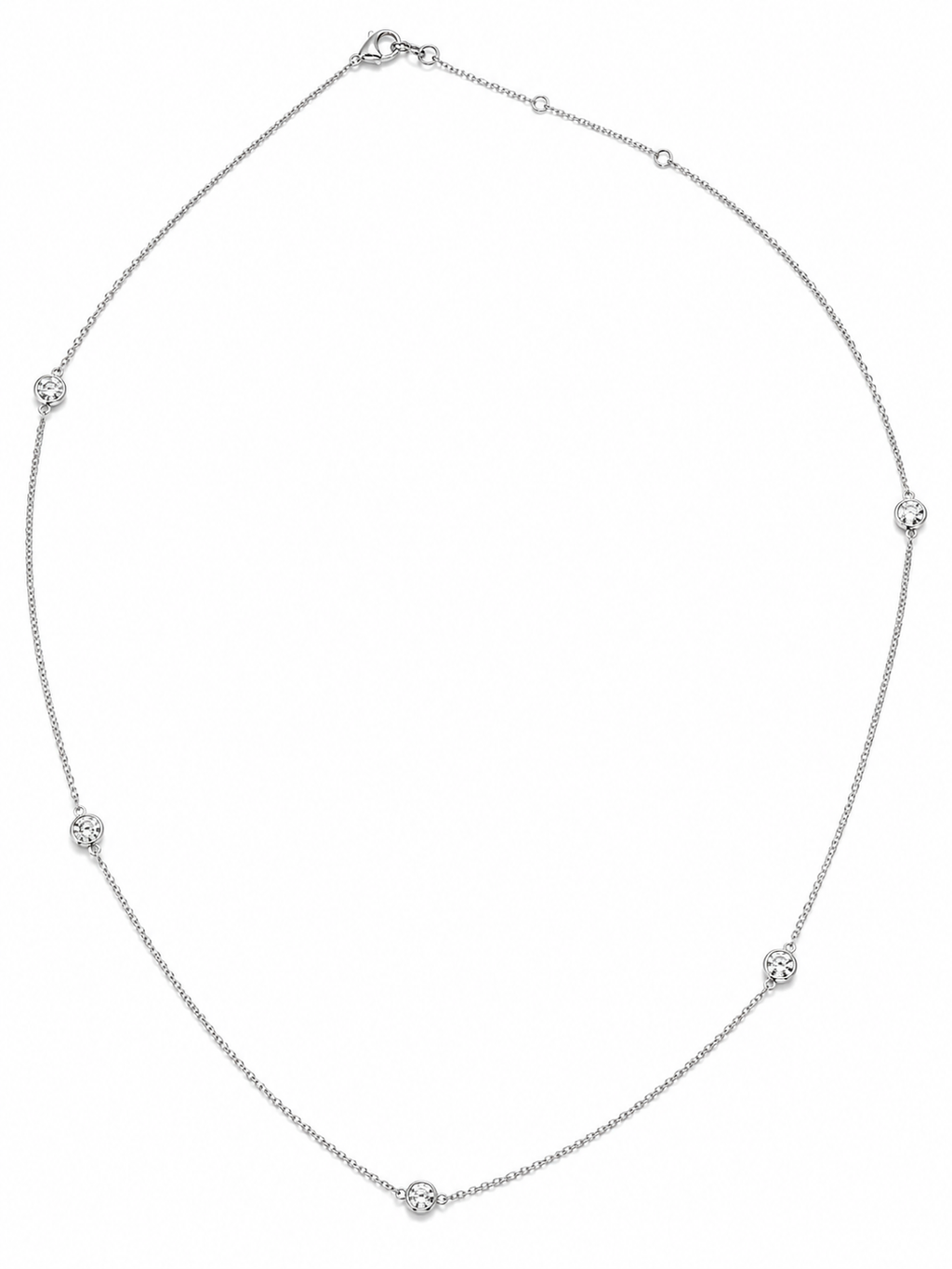 14K White Gold Natural Diamond Station Necklace – 20”