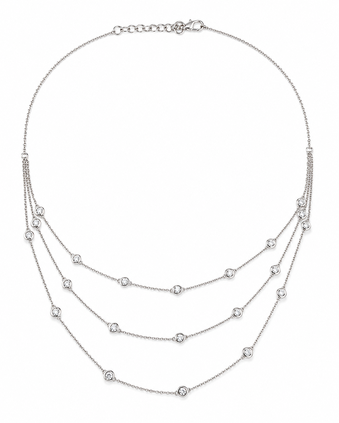 14K White Gold Natural Diamond Multi-Strand Necklace – 16”