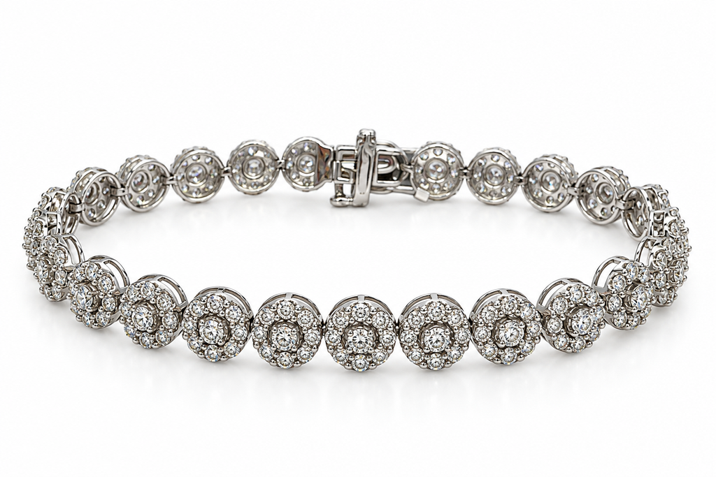 14K White Gold Natural Diamond Cluster Bracelet