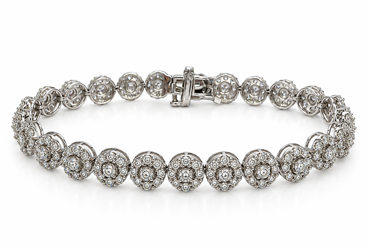 14K White Gold Natural Diamond Cluster Bracelet