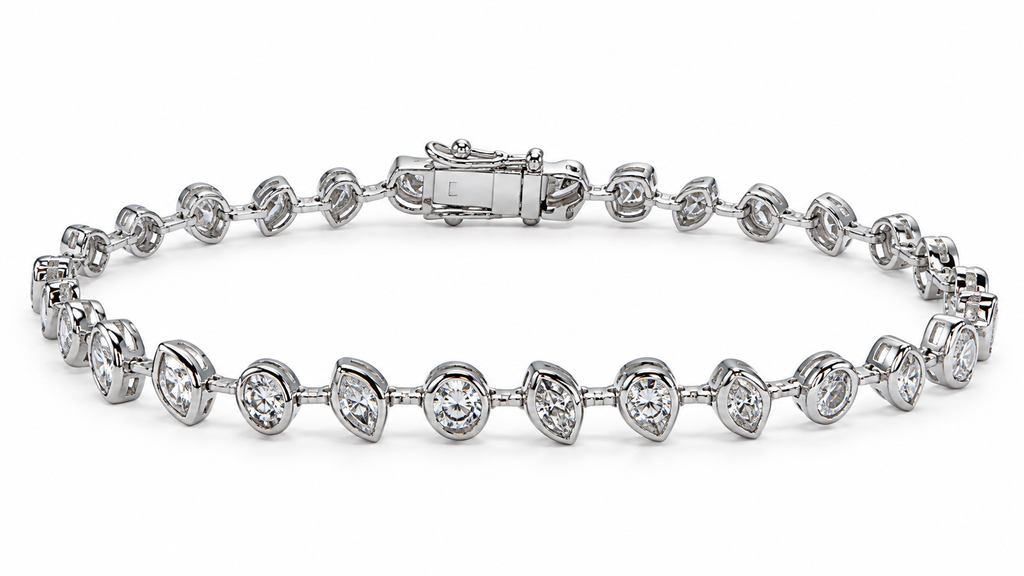 18K White Gold Multi-Shaped Diamond Bezel Bracelet