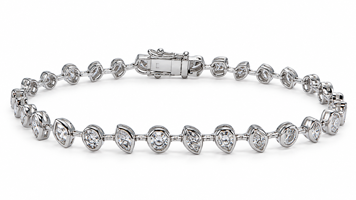 18K White Gold Multi-Shaped Diamond Bezel Bracelet