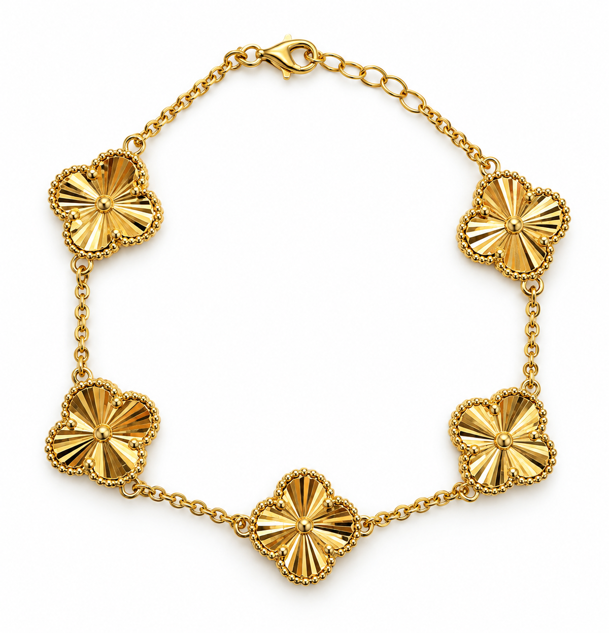 14K Yellow Gold Five-Motif Clover Bracelet