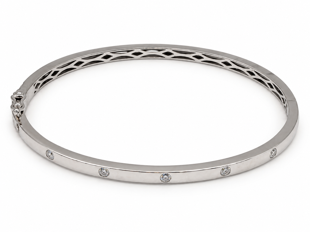 14K White Gold Natural Diamond Bangle Bracelet