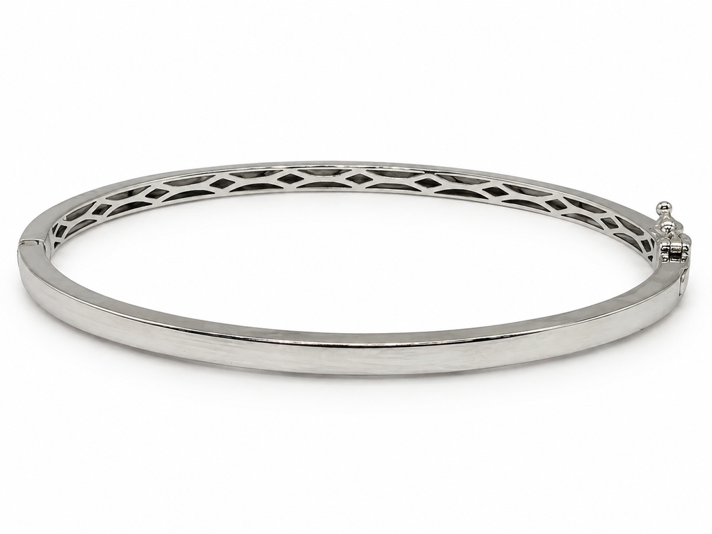 14K White Gold Natural Diamond Bangle Bracelet