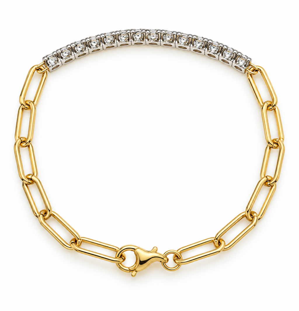 14K Two-Tone Gold Diamond Link Bracelet