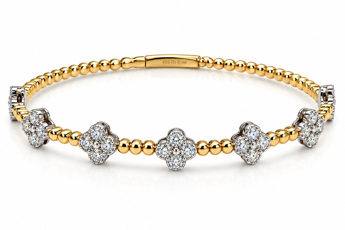 14K Two-Tone Diamond Clover Bracelet