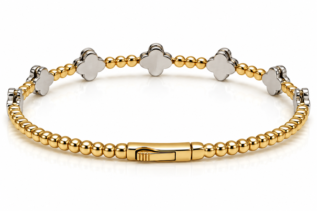 14K Two-Tone Diamond Clover Bracelet