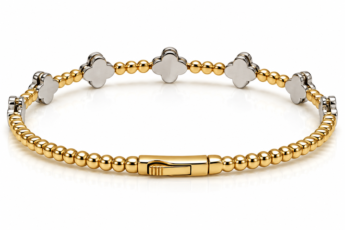 14K Two-Tone Diamond Clover Bracelet