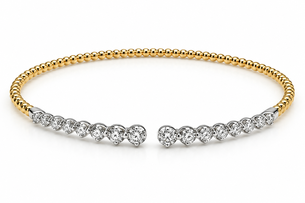 14K Yellow Gold Clover Diamond Bangle