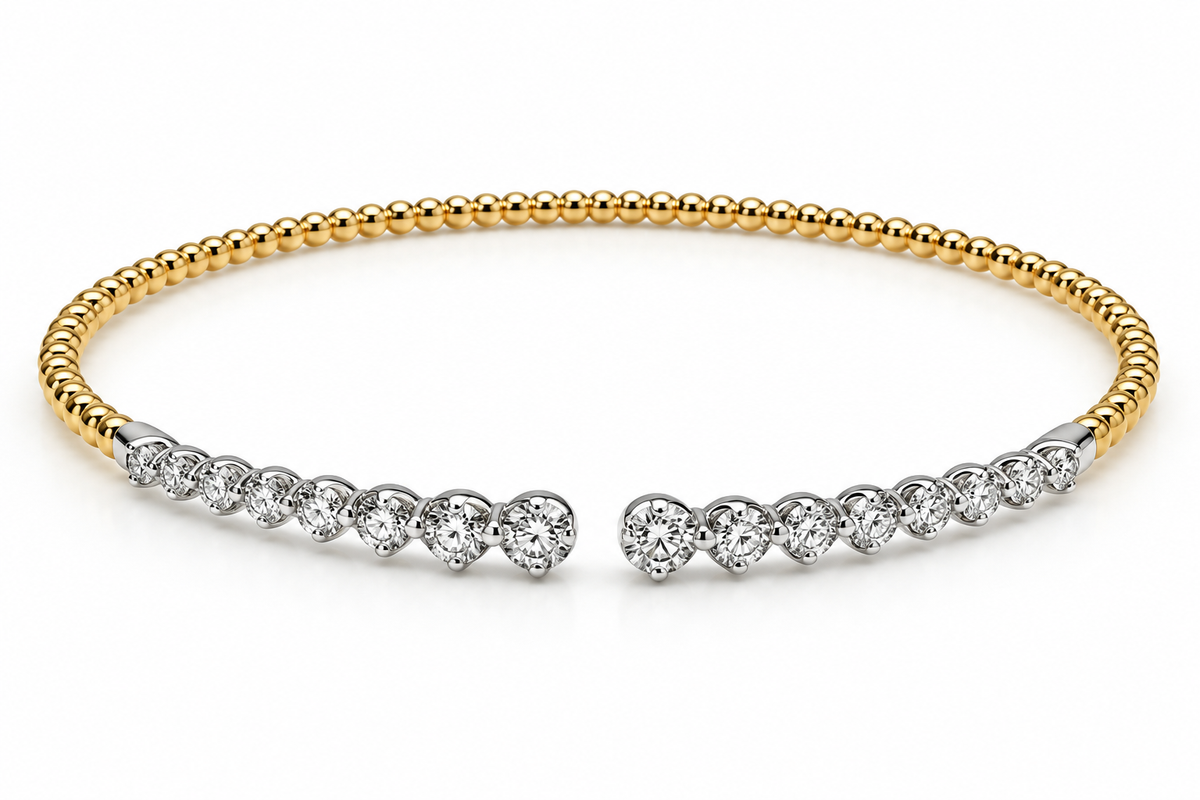 14K Yellow Gold Clover Diamond Bangle