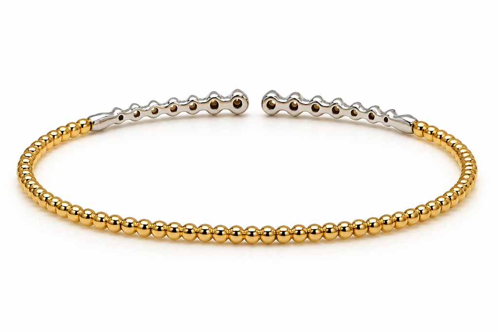 14K Yellow Gold Clover Diamond Bangle
