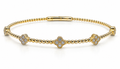 14K Yellow Gold Natural Diamond Clover Bangle Bracelet