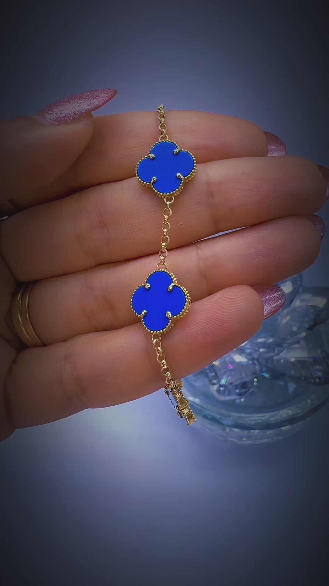 14K Yellow Gold Blue Clover Bracelet