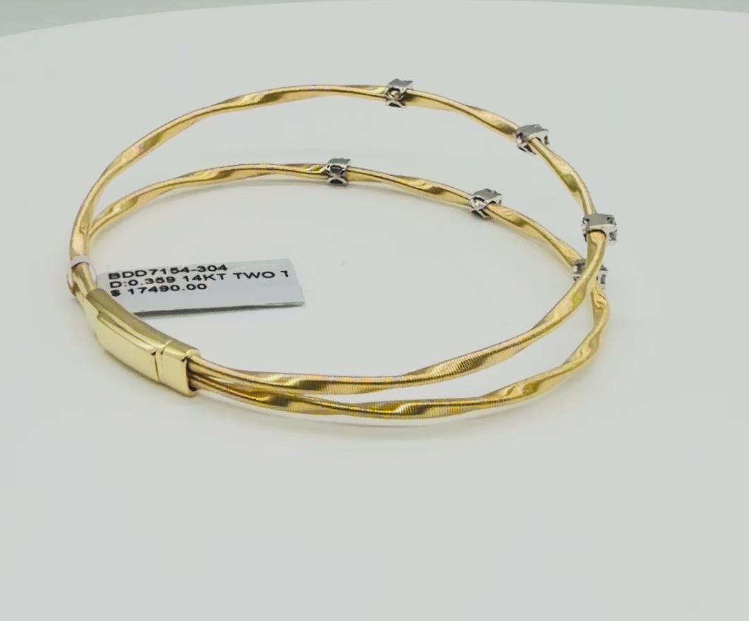 14K Two-Tone Gold Natural Diamond Bangle Bracelet