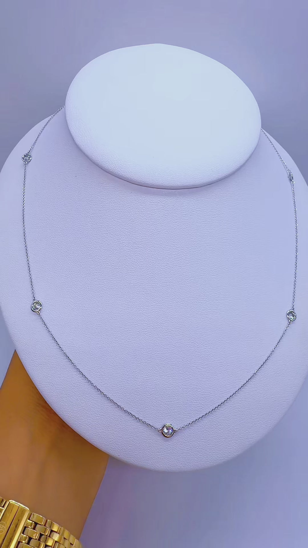 14K White Gold Natural Diamond Station Necklace – 20”