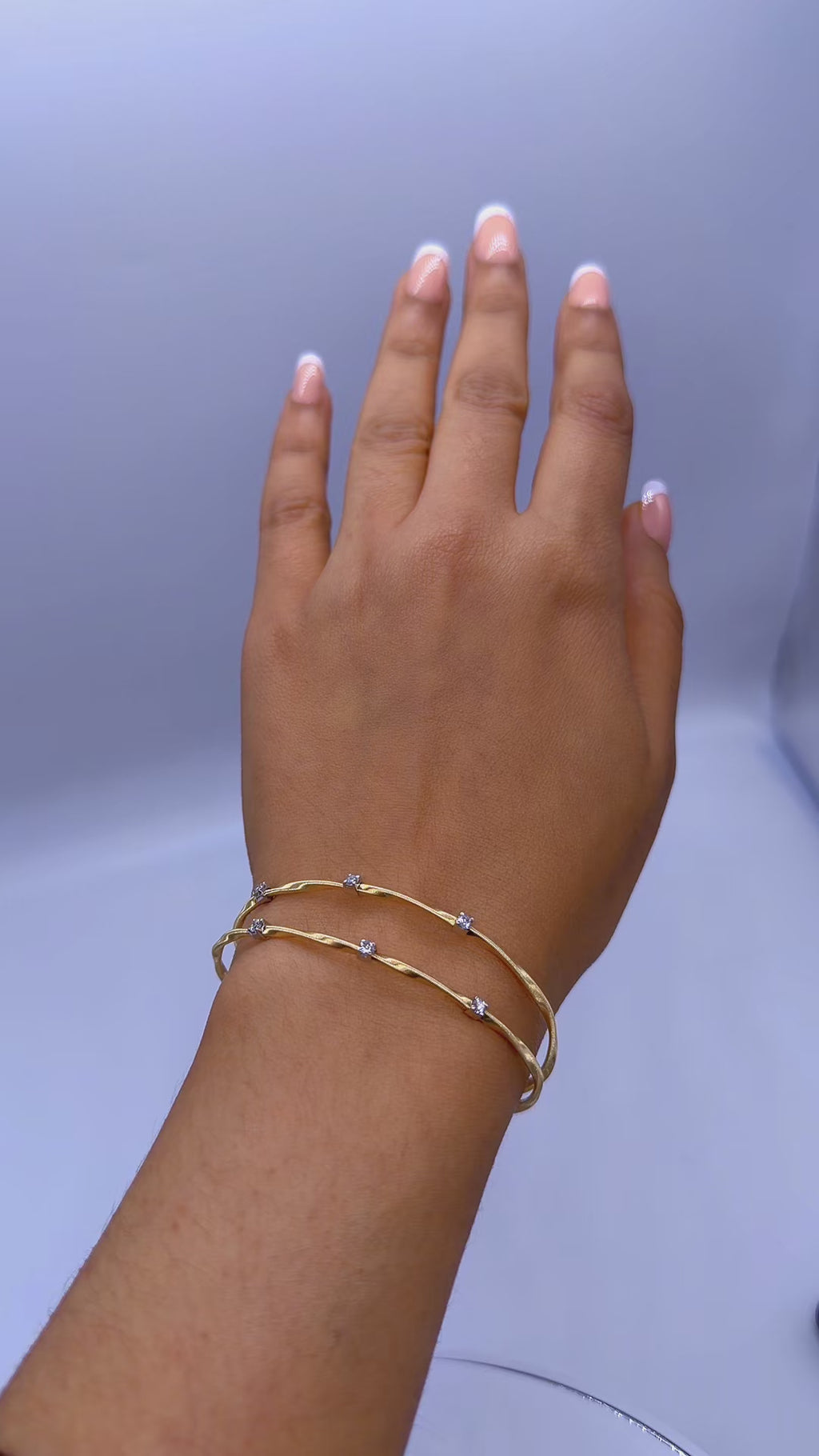 14K Two-Tone Gold Natural Diamond Bangle Bracelet