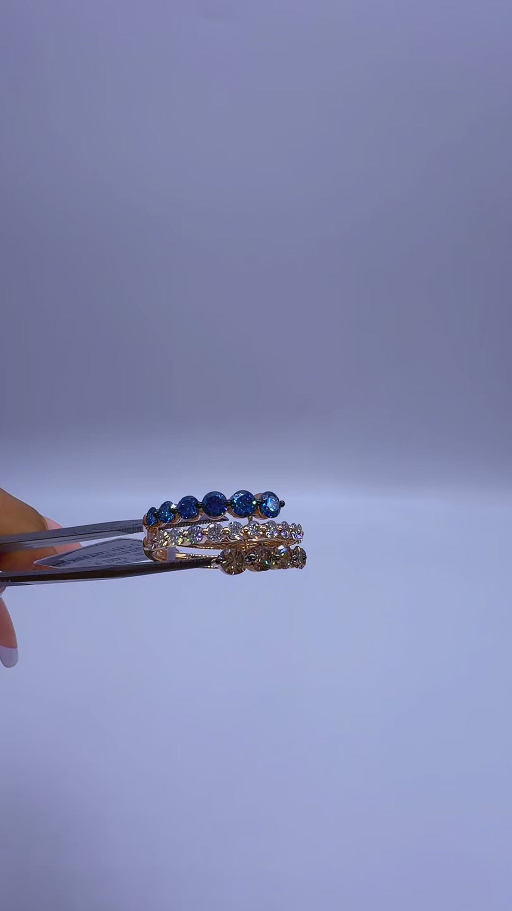 14K Rose Gold Multi-Row Diamond Ring with Blue & Brown Natural Diamonds