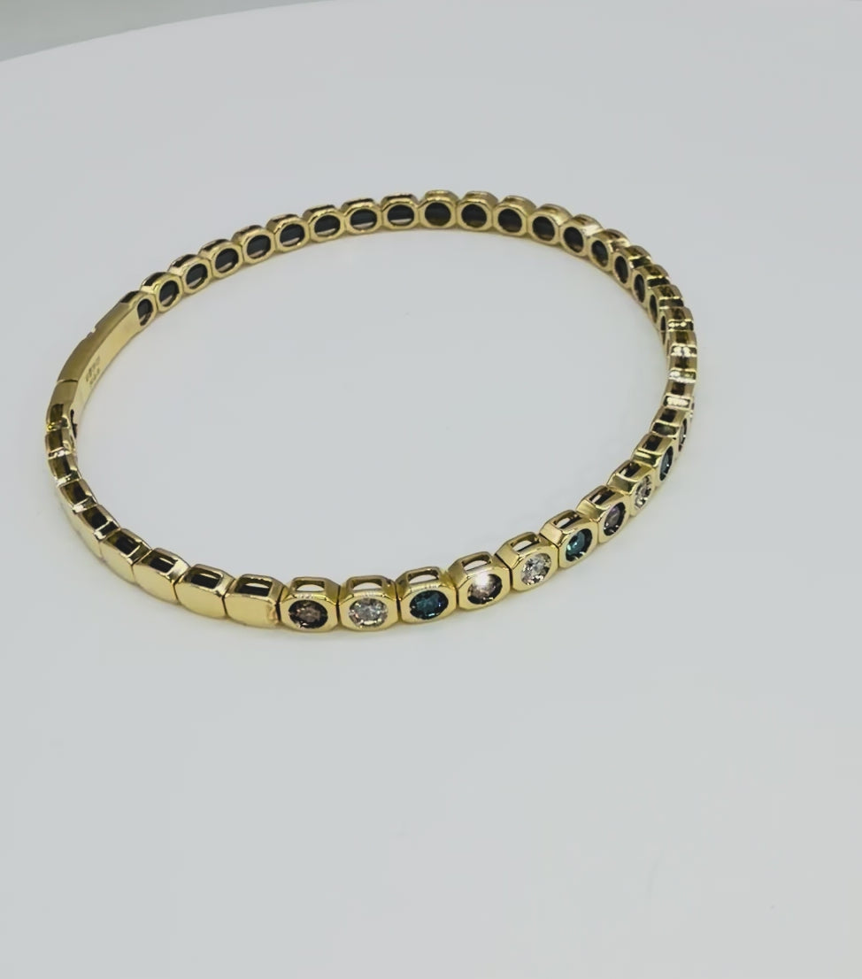 14K Yellow Gold Natural White & Brown Diamond Bracelet