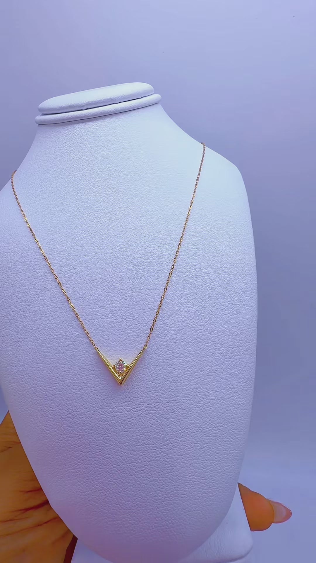 14K Gold Natural Diamond V-Pendant Necklace – 17”