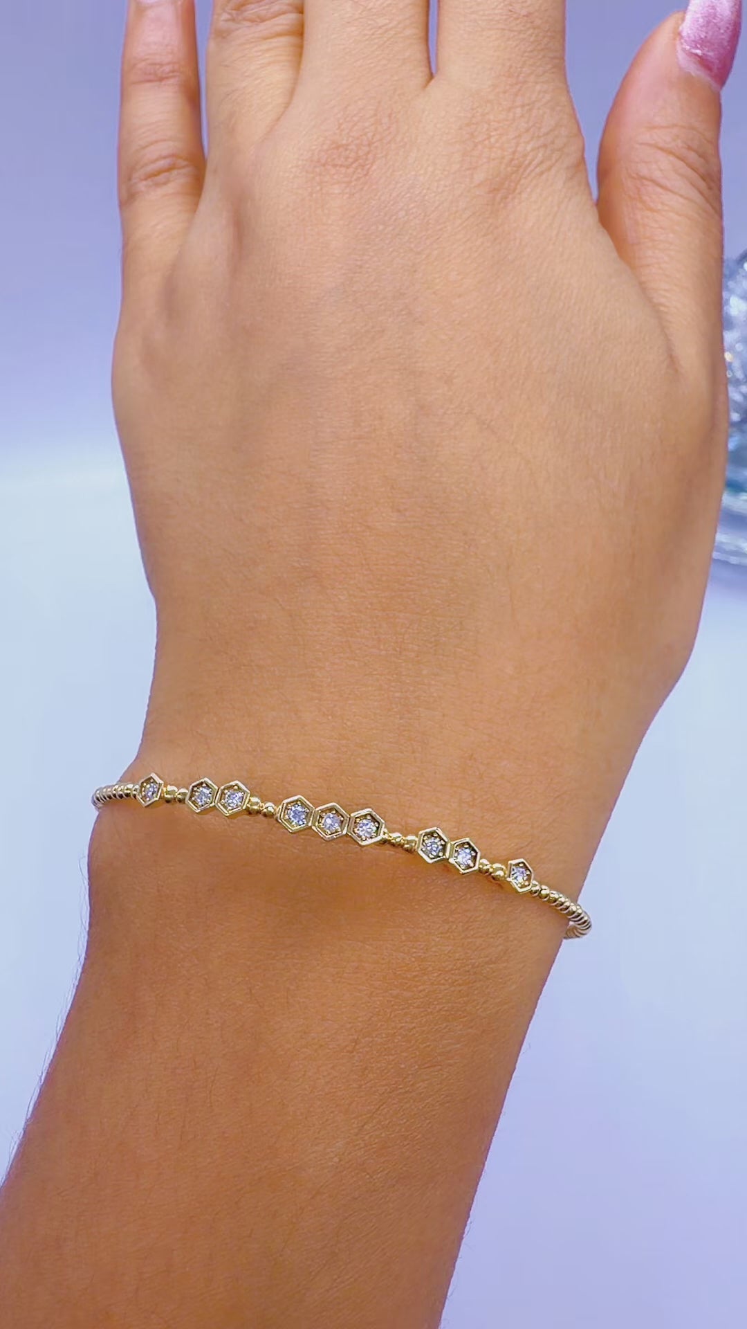 14K Yellow Gold Diamond Hexagon Bangle Bracelet