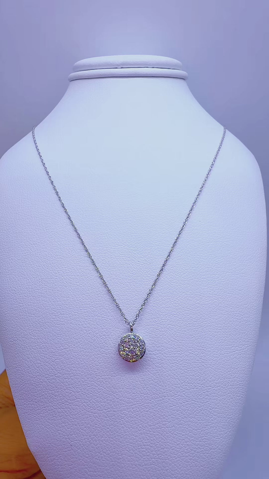 14K White Gold Natural Diamond Round Pendant Necklace