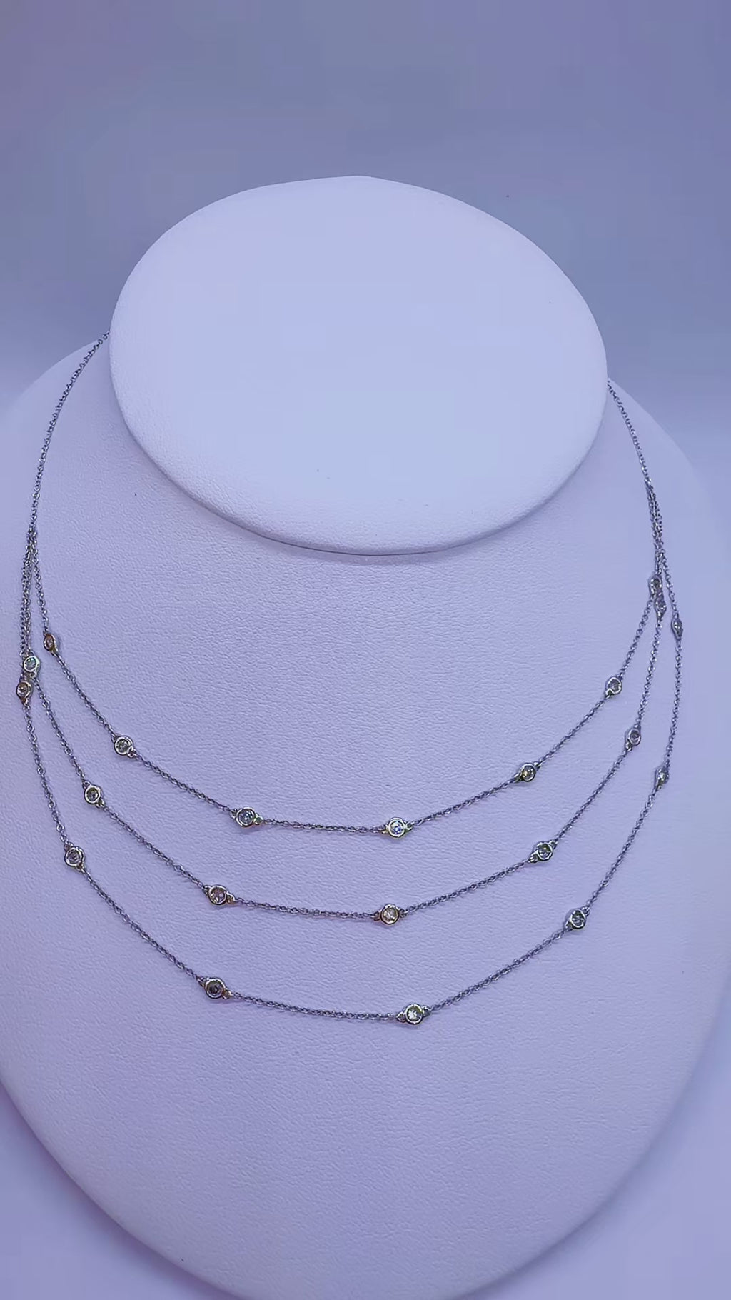 14K White Gold Natural Diamond Multi-Strand Necklace – 16”