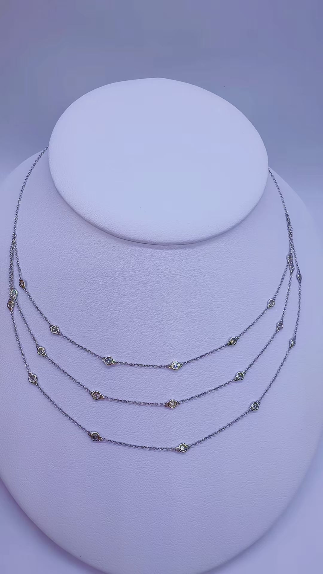 14K White Gold Natural Diamond Multi-Strand Necklace – 16”
