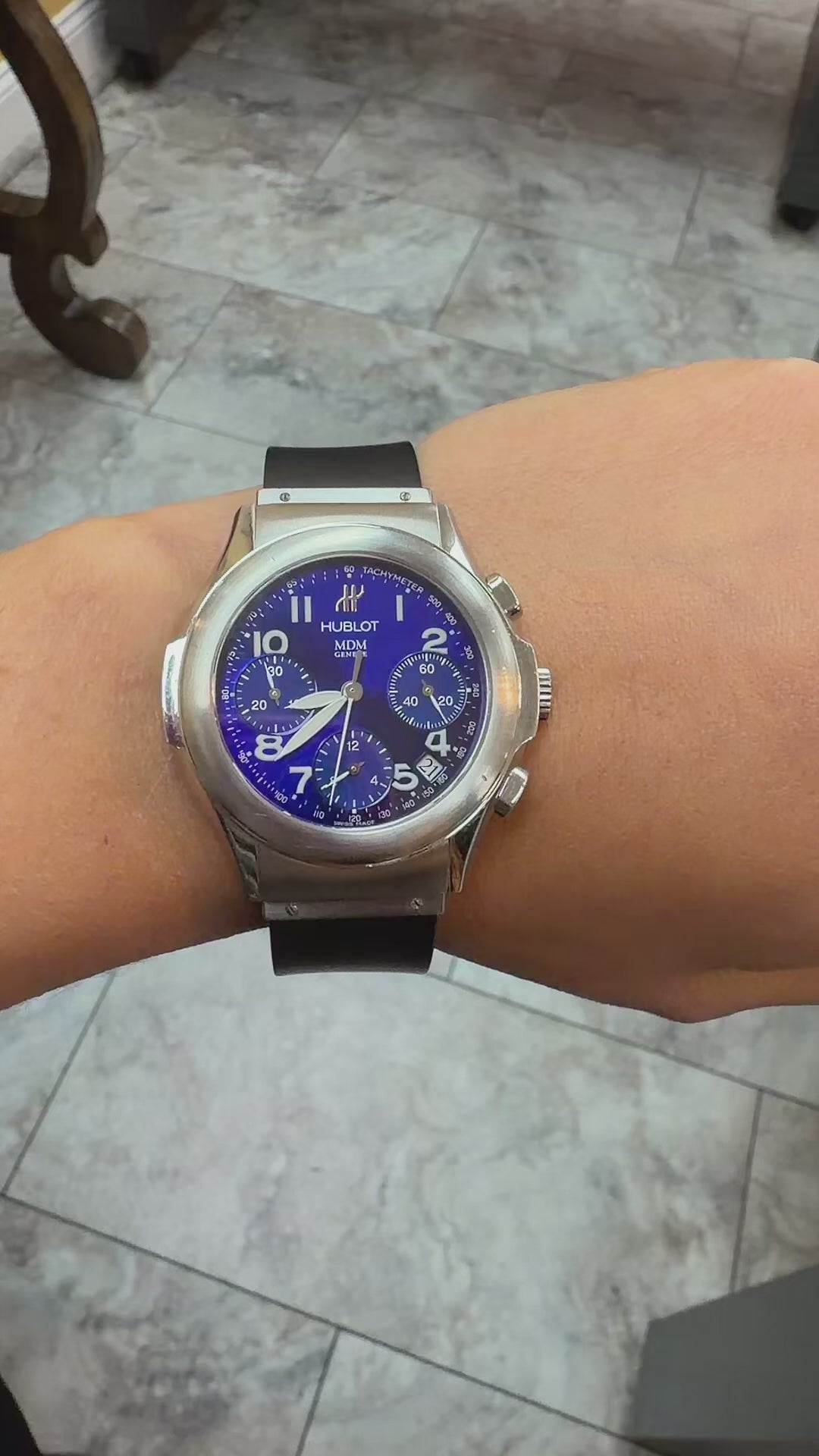 Hublot MDM Genève Chronograph – 40mm – Blue Dial – Stainless Steel – Black Rubber Strap