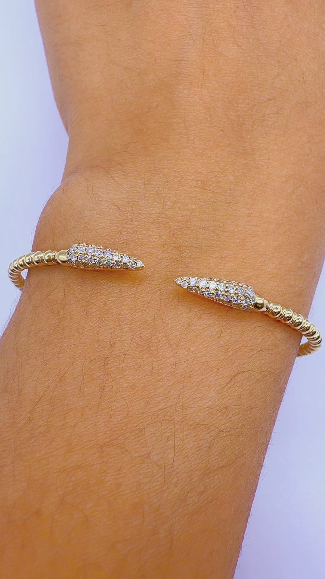 14K Gold Natural Diamond Open Bangle Bracelet
