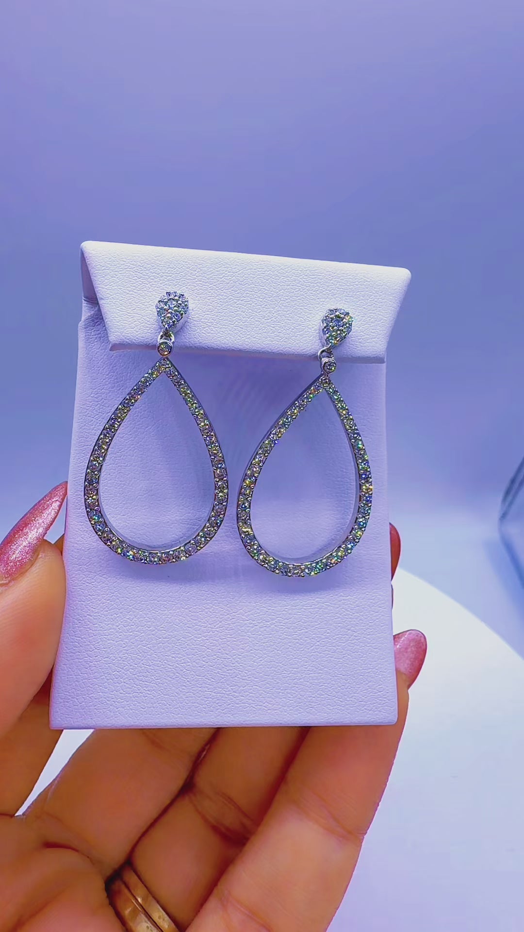 14K White Gold Natural Diamond Teardrop Dangle Earrings