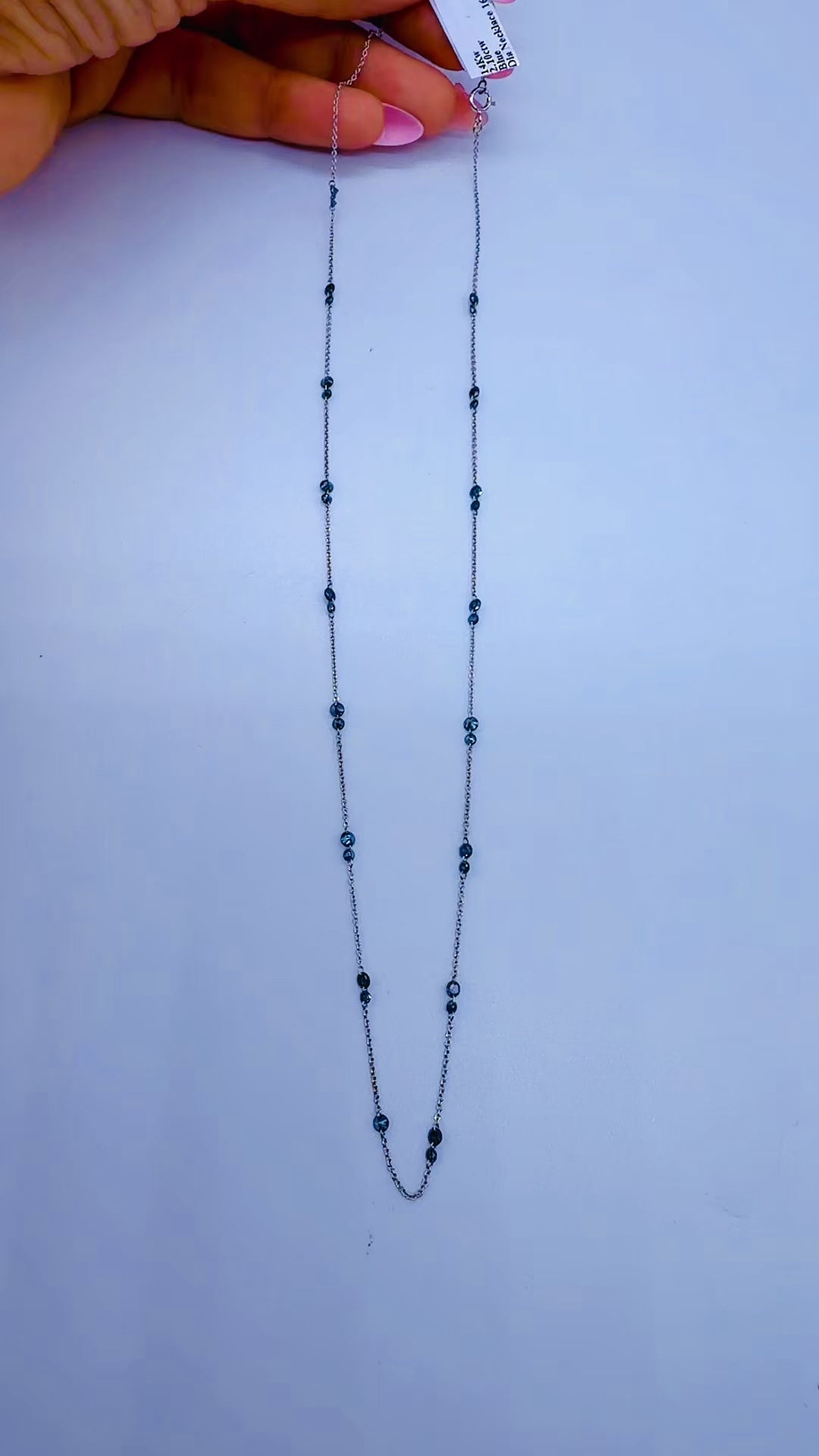 14K White Gold Blue Diamond Beaded Necklace