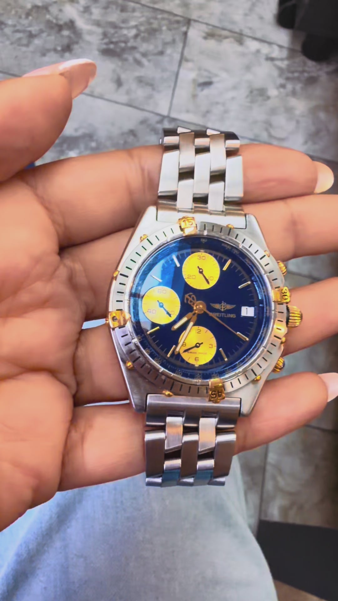 Breitling Chronomat B13047 Automatic Chronograph – 39mm Blue Dial Stainless Steel & Gold -WATCH OLNLY-