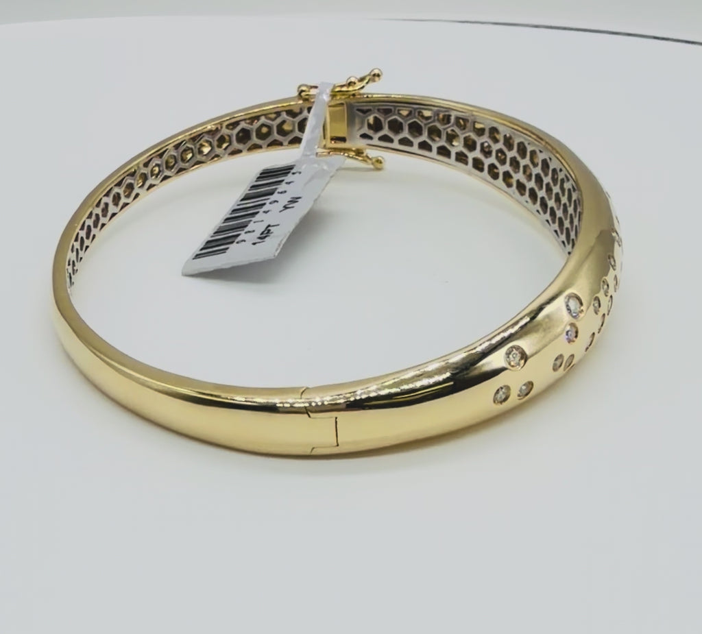 14K Yellow & White Gold Natural Diamond Bangle Bracelet