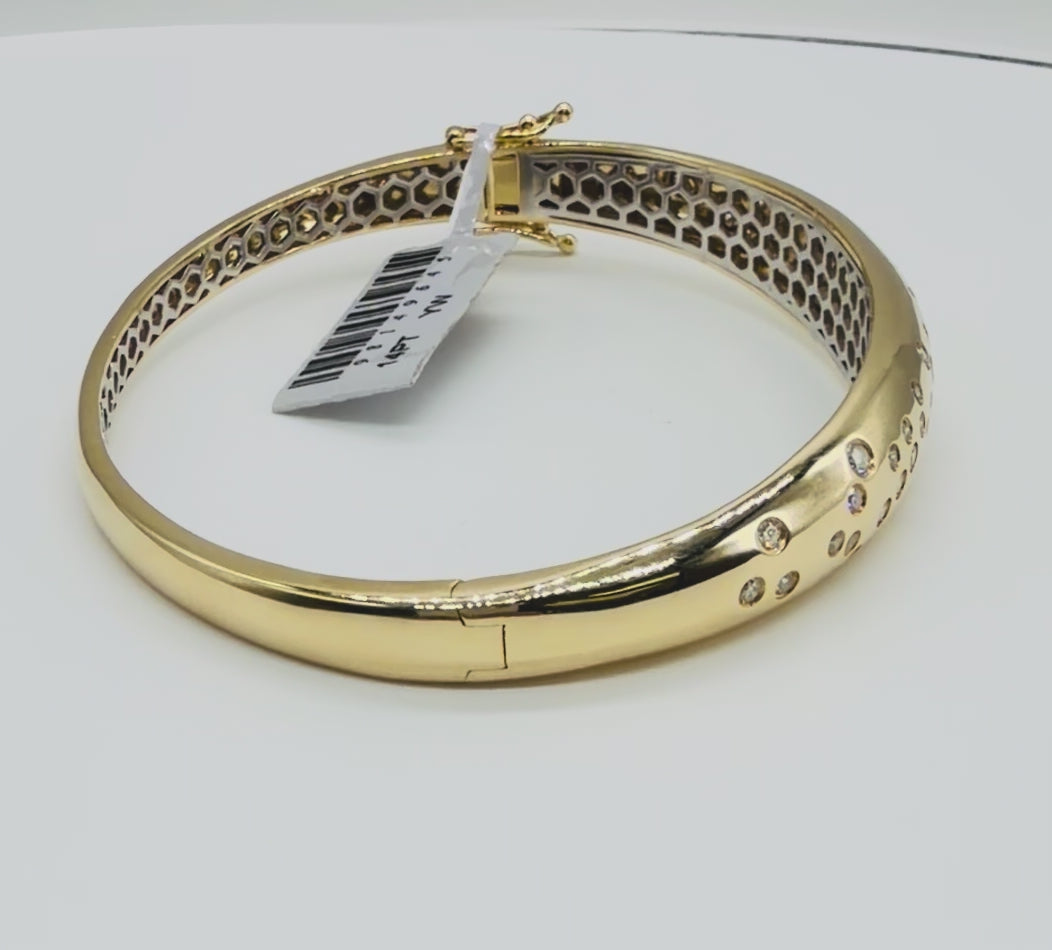 14K Yellow & White Gold Natural Diamond Bangle Bracelet