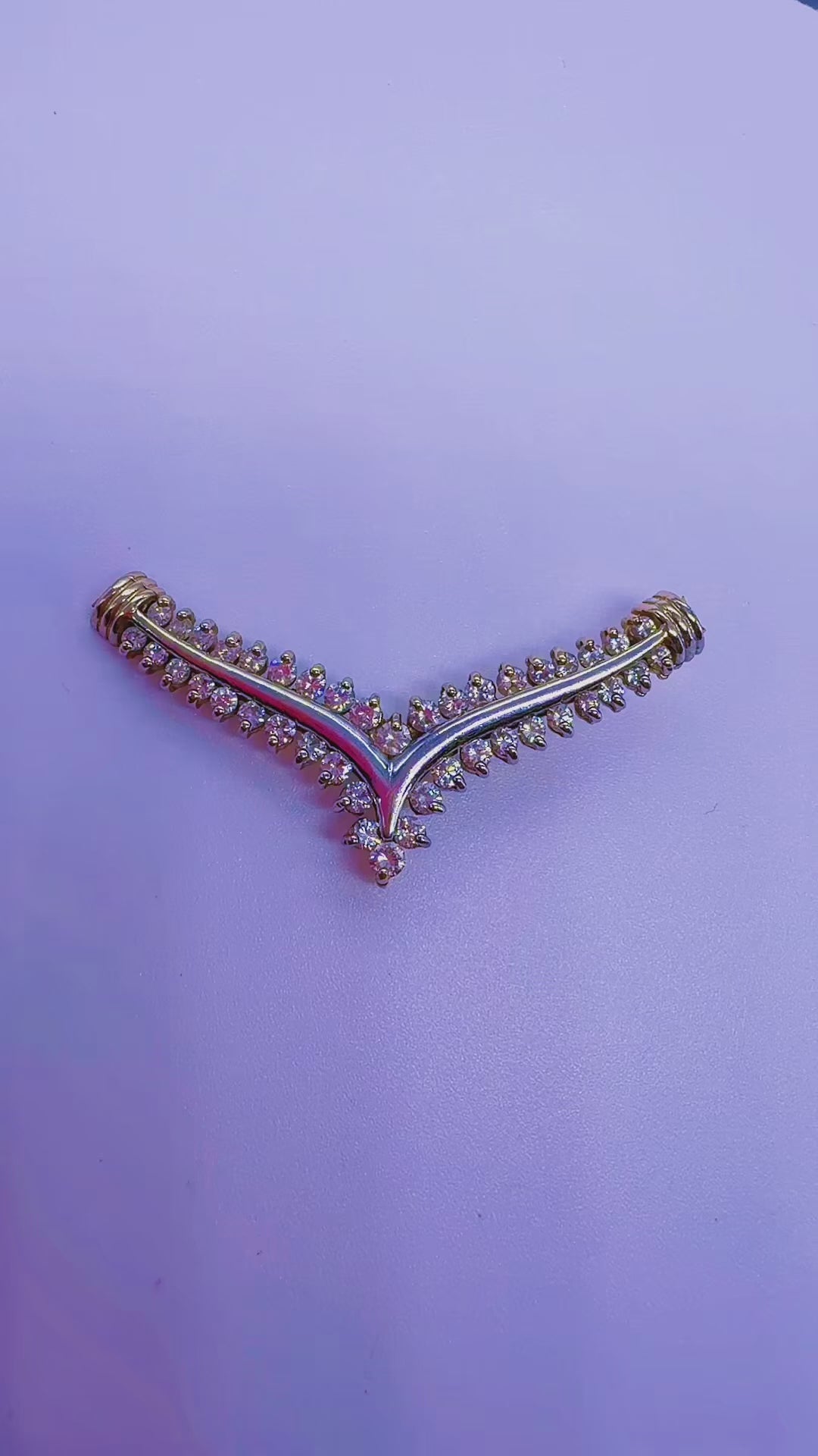 14K Gold Diamond Chevron Brooch