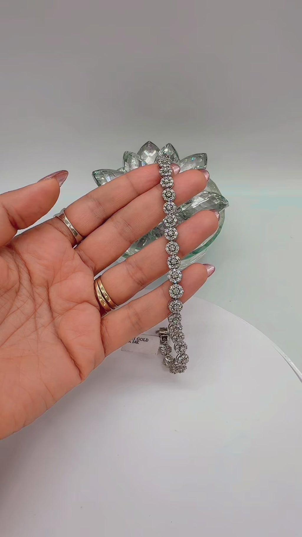 14K White Gold Natural Diamond Cluster Bracelet