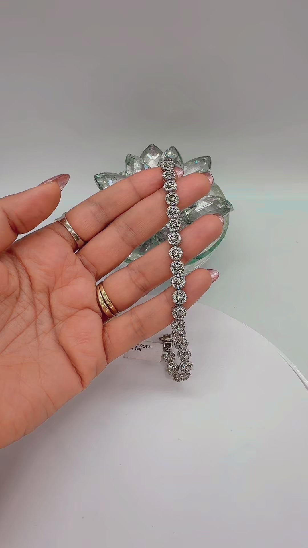 14K White Gold Natural Diamond Cluster Bracelet