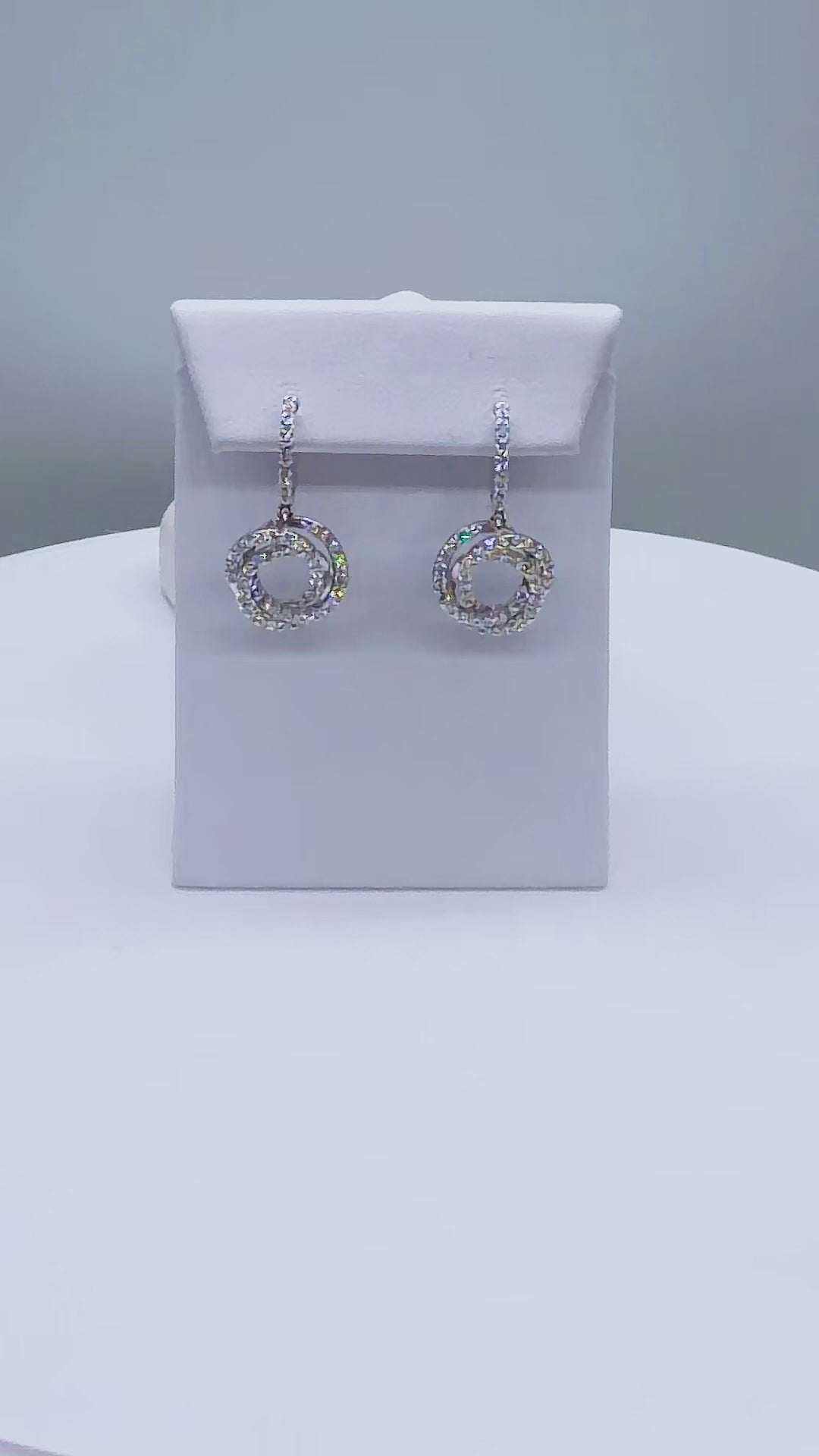 14K White Gold Natural Diamond Interlocking Circle Drop Earrings