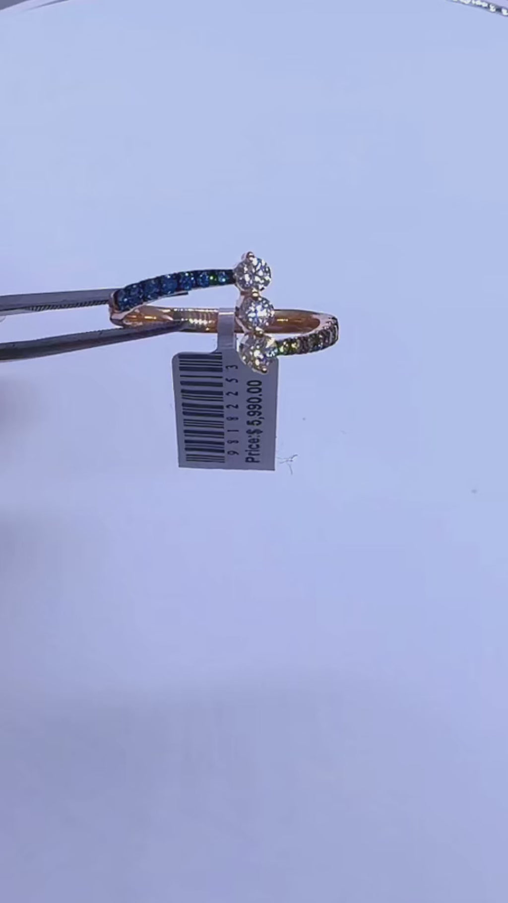 14K Rose Gold Diamond Ring with Blue, White & Brown Natural Diamonds